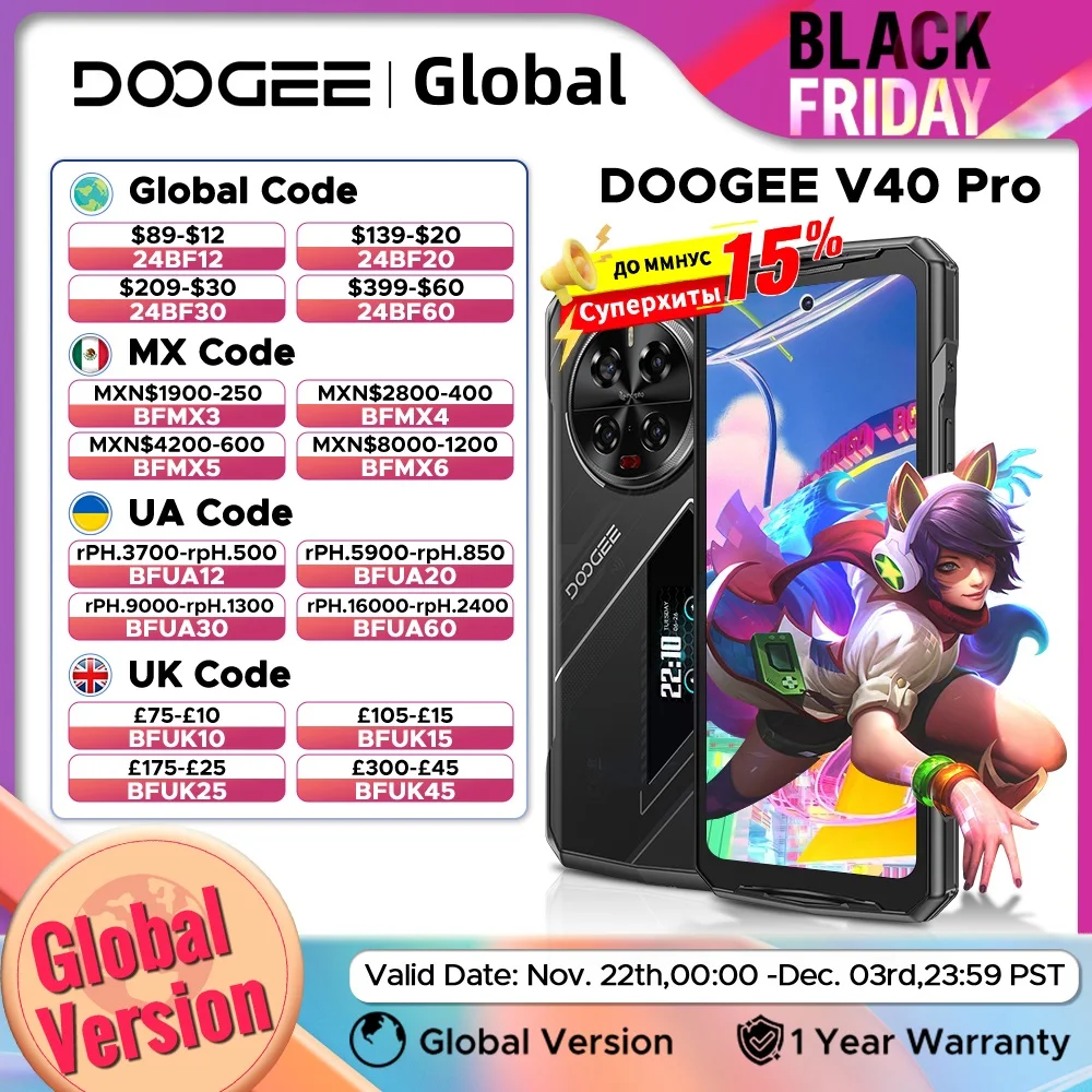 Global Version DOOGEE V40 Pro 5G 16+512GB Rugged Gaming Smartphone Dimensity 7300 6.78 