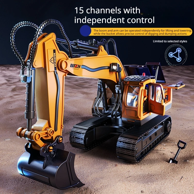 Wzy Remote Control Excavator Toy Alloy Bucket Light Music Rc Engineering Vehicle With Bulldozing Shovel For Hobby Collection