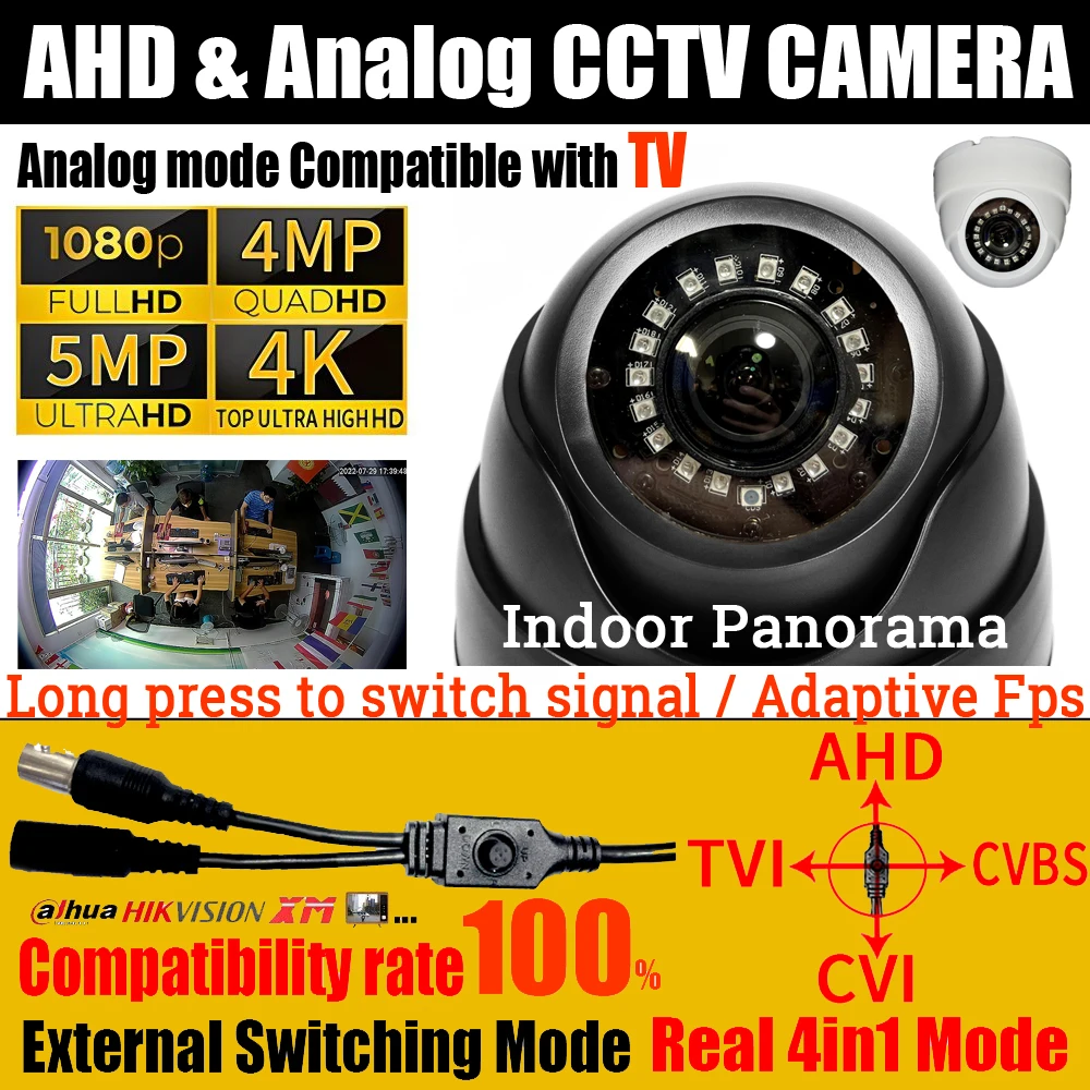 FLAGSHIP STYLE 8MP Dome Panoramic AHD Camera Fisheye 5MP 4MP 2MP 1.7mm Wide Angle HD CCTV TVI/CVI/CVBS 4in1 OSD Switch For Home