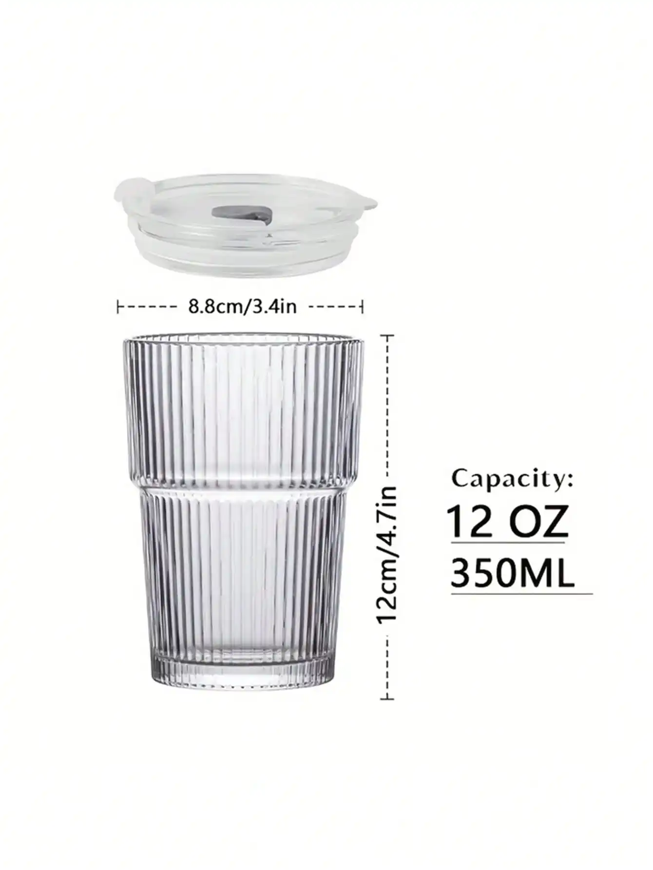 6pcs 350ml Glass Cups (12oz) - With Lids/Straws, Durable Reusable, For Drinks, Home/Office, Holiday Gift