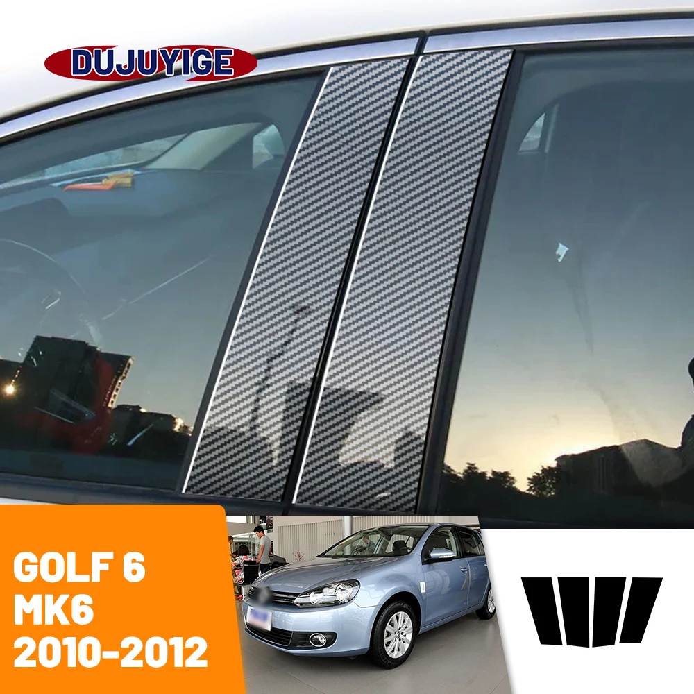 For VW GOLF 6 MK6 2010-2012 2011 Carbon Fiber Window Door Column Deal B C Pillar Post Cover Trim Sticker