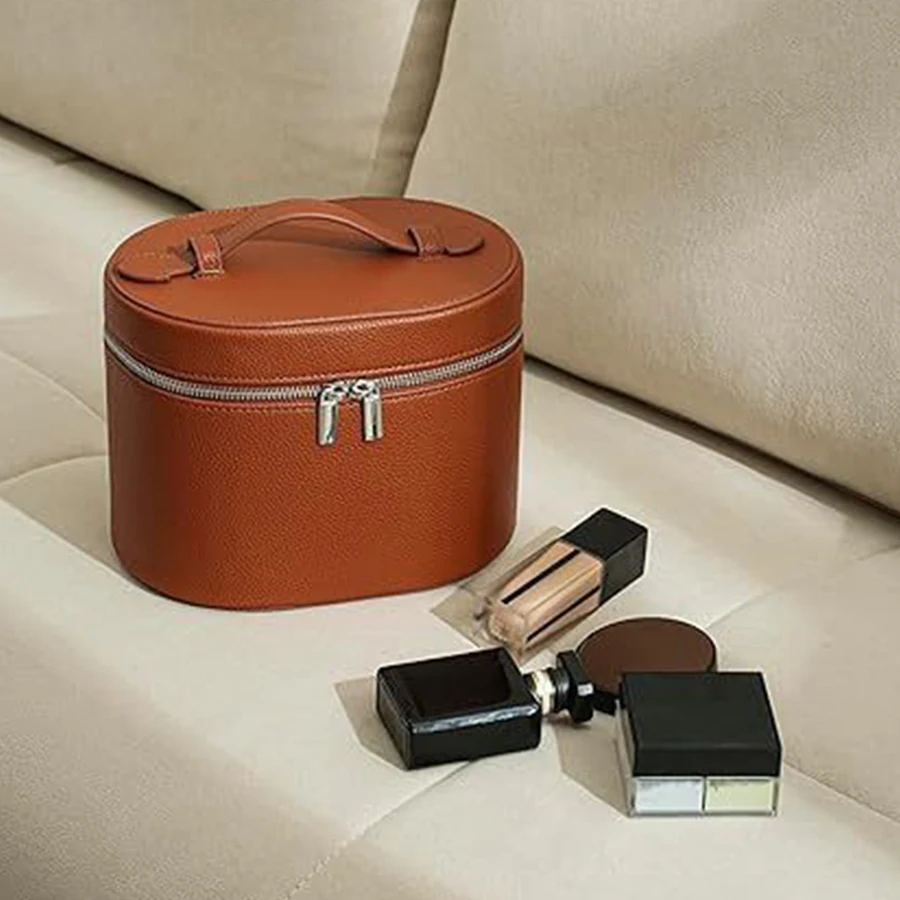 Large-capacity PU Leather Cosmetic Box with Internal Storage Box, Customizable Names and Letters, Travel Portable Cosmetic Bag