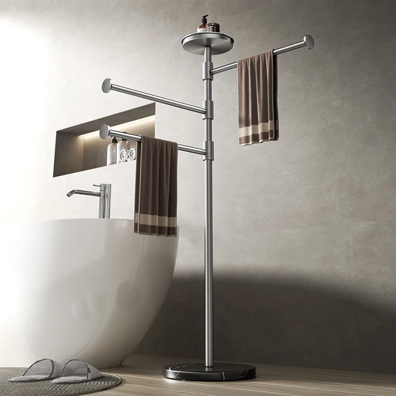 Floor-to-ceiling rotating towel bar movable bathroom towel rack next to bathtub cool rack gun gray bath towel rack