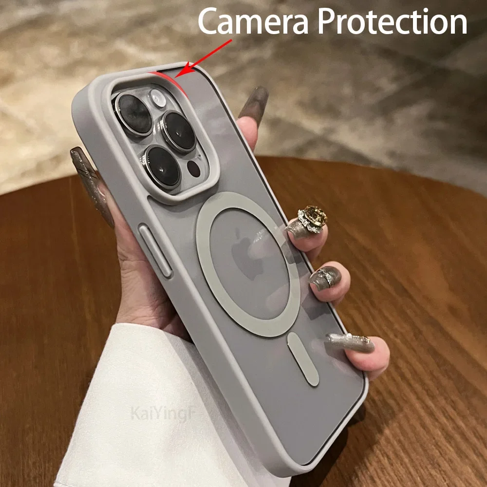 حافظة شفافة فاخرة لهاتف آيفون 16E 16 15 14 13 12 11 Pro Max Plus 13 Mini Magsafe غطاء مقاوم للصدمات بشحن لاسلكي مغناطيسي