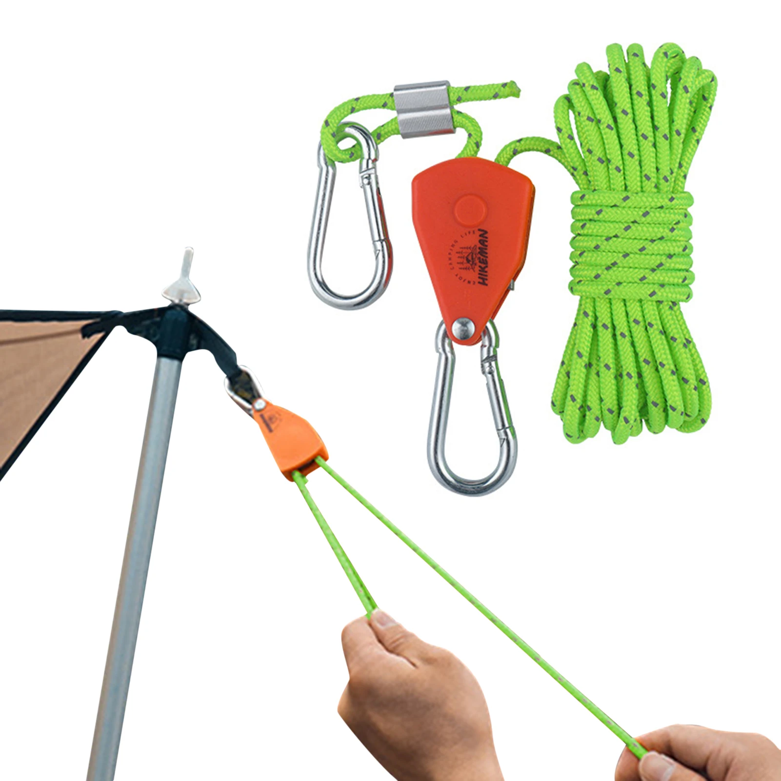 Reflective Camping Rope Adjustable Pulley With Carabiner Camp Guyline Rope Cord With Adjuster For Tent Tarp Canopy Shelter 