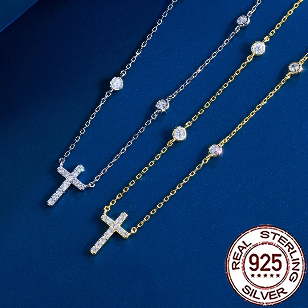 CWWZircons Halskette mit Anhänger aus 925er-Sterlingsilber, eleganter Zirkonia, Kreuzform, für Damen, Jahrestag, edler Schmuck, Geschenk SD057 – Detail 12