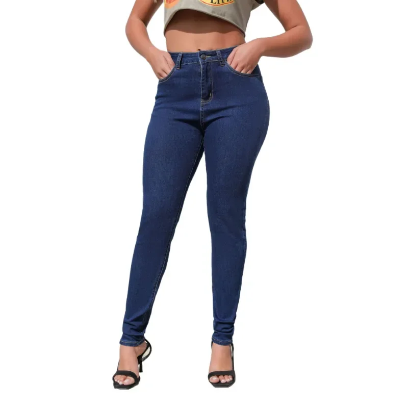 Jeans Pencil Pants Women 2025 Streetwear Distressed Washed High Waist Stretch Button Vintage Skinny Denim Ankle Length Trousers