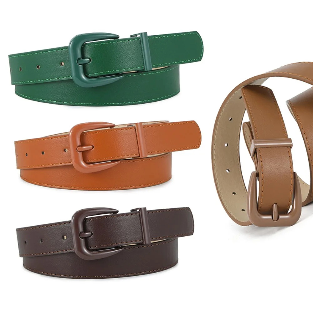 Solid Color Pin Buckle Belts Casual Alloy Buckle Leather Thin Belt Waist Belt Women