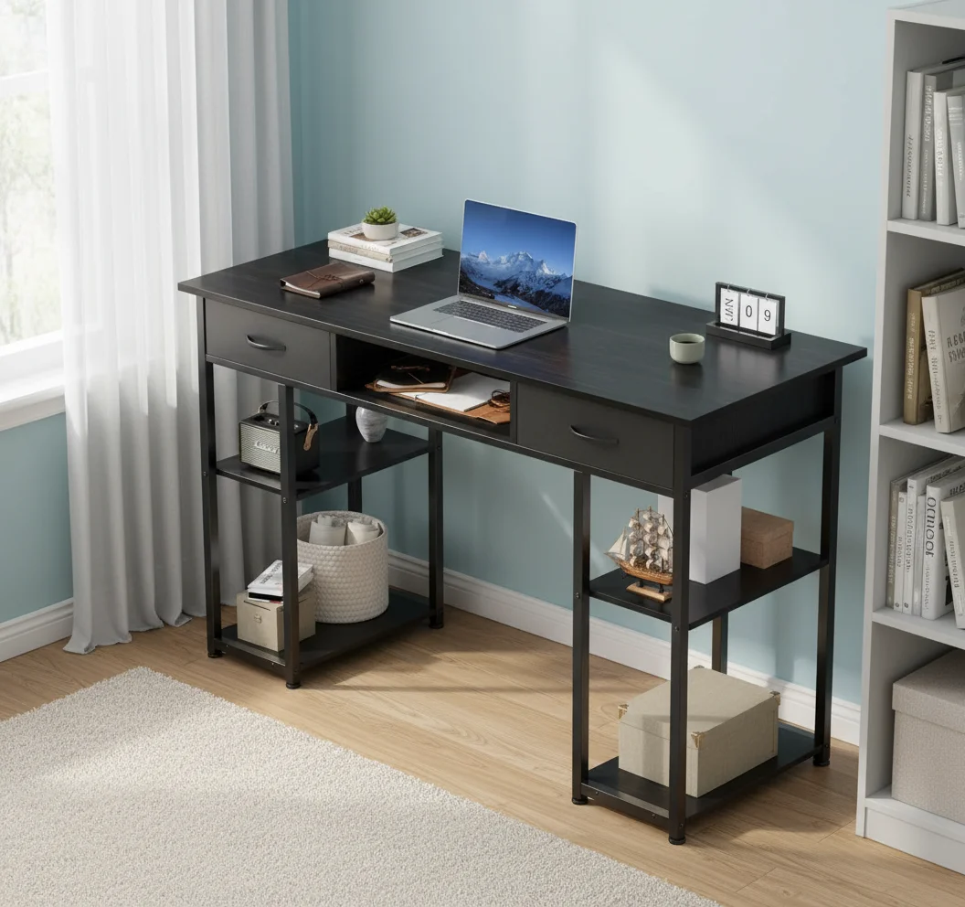 32 Inch Computer Desk with Fabric Drawers, Compact Dorm Study Table for Home Office or Bedroom, Modern Space-Saving Design