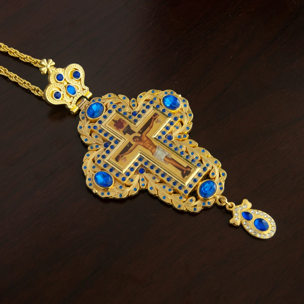 HTISOK Orthodoxes Kreuz-Anhänger, vergoldeter Jesus-Anhänger aus Zinklegierung, Priester-Brustkreuz, Kreuzanhänger – Detail 11