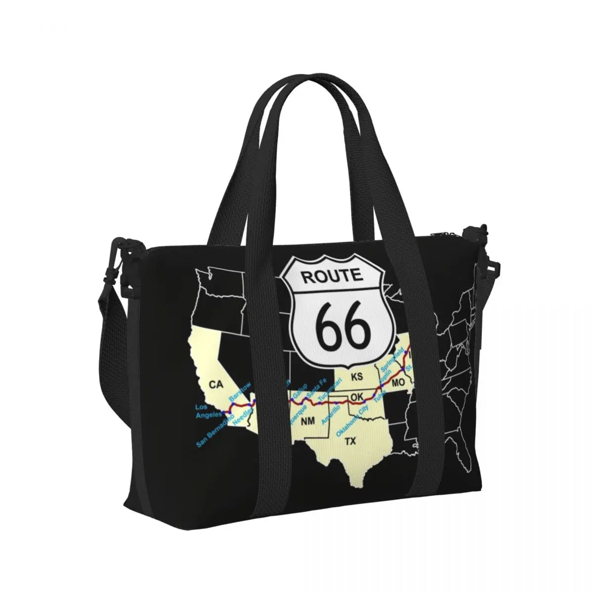 Custom Routes 66 USA Highway Beach Tote Bag Women Map The Mother Road Large Compartment Beach Gym Travel Bags