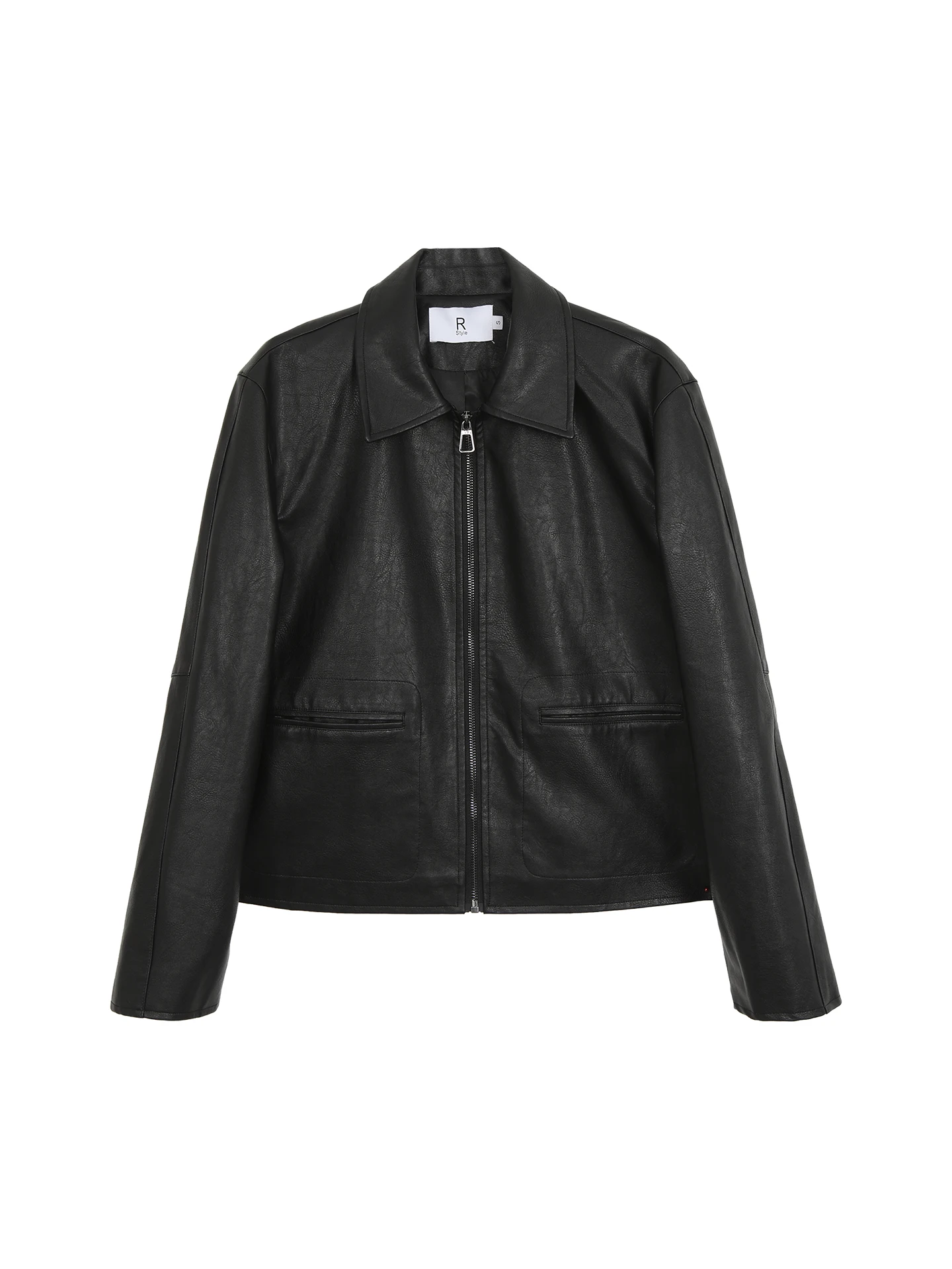 جاكيت جلد أسود للنساء بأسلوب بانك فريد وجميل ذو إحساس راقي مناسب للتنقل اليومي مع سحاب وأكمام طويلة من الجلد الصناعي