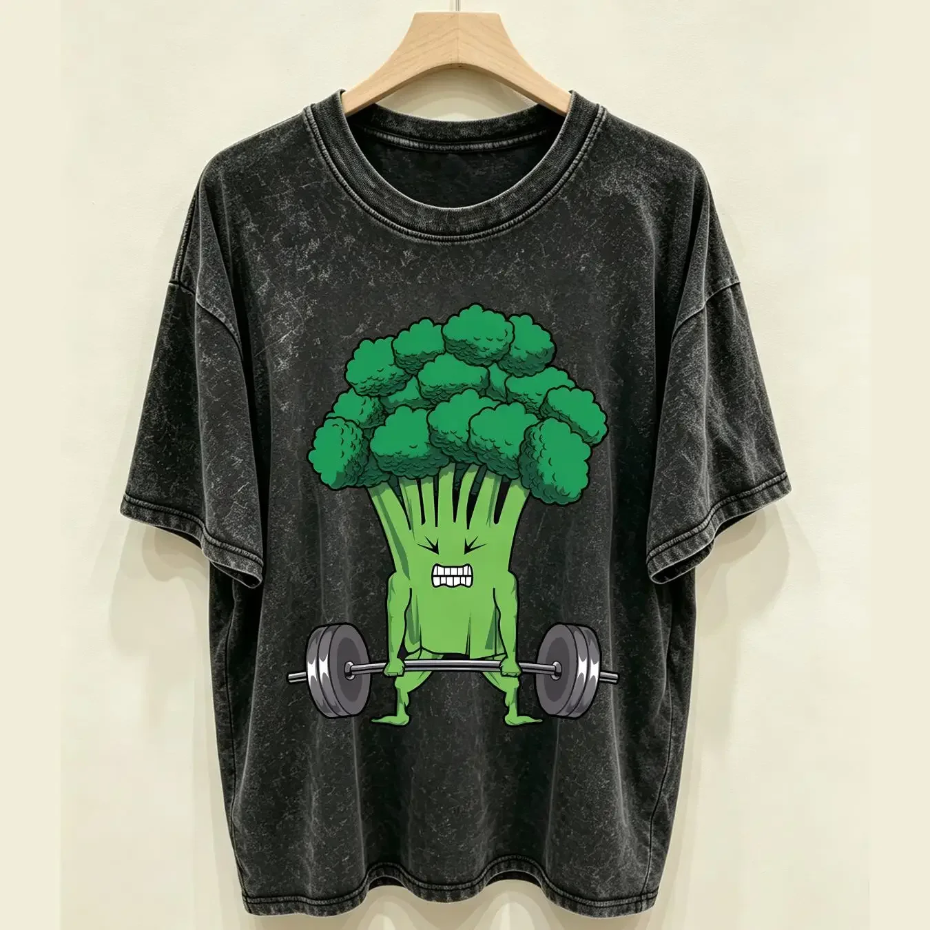 washed T Shirt Broccoli DeadlifT Vegan Vegetarian Workout Gym Weightlifting Weightlifter Deadlifting Veggie Vegetable vintage