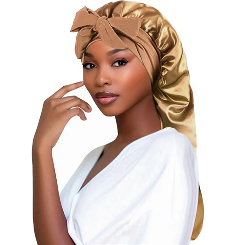 ผู้หญิง Bonnet หมวกนอนหางยาวผม Night Sleep CAP หมวกอาบน้ําสําหรับซาวน่าชุดว่ายน้ํา Bonnet ทนทานควันสีม่วง-BA