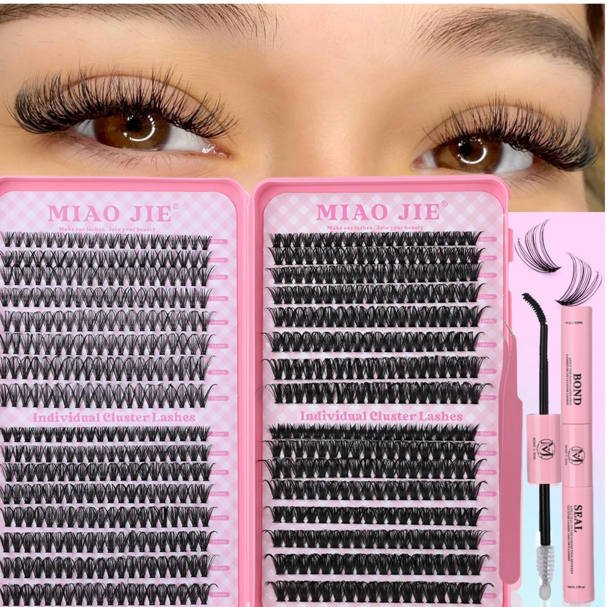 WINKLURE DIY Wimper Extensions Kit 800 stuks Wimperclusters 80D/100D Pluizige Individuele Wimpers Mix 9-18mm Cluster Wimperverlenging