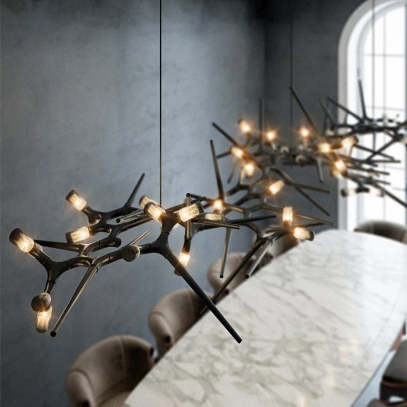 Postmodern Black Retro Chandeliers Ceiling Kitchen Island Lighting Dining Living Room Hanging Lights Exhibition Hall Fixtures