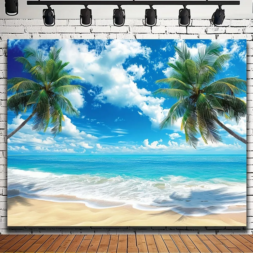 Hawaiianischer Strand-Ozean-Palmen-Banner-Fotohintergrund, Geburtstagsparty für Erwachsene, Heimdekoration, Fotostudio-Hintergrund