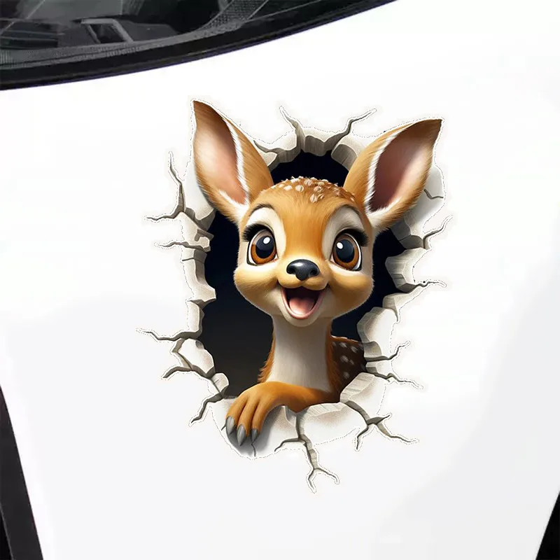 Симпатичная виниловая наклейка с изображением оленёнка, водонепроницаемая наклейка на бампер для мотоцикла, украшение для ноутбука HE51