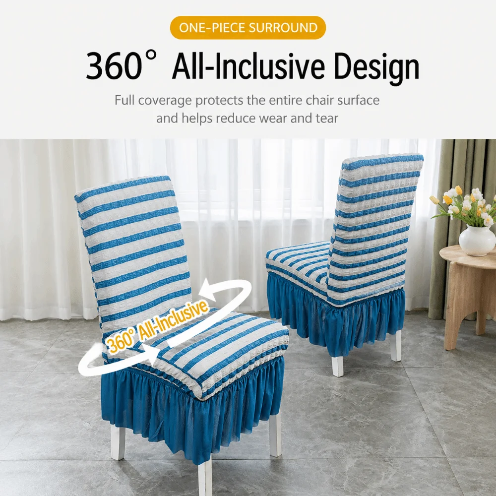 1PC Elegant Seersucker Chair Cover Elastic Stretch Washable Chair Slipcover Ruffle Edge Seat Cover Kitchen Hotel Wedding Banquet