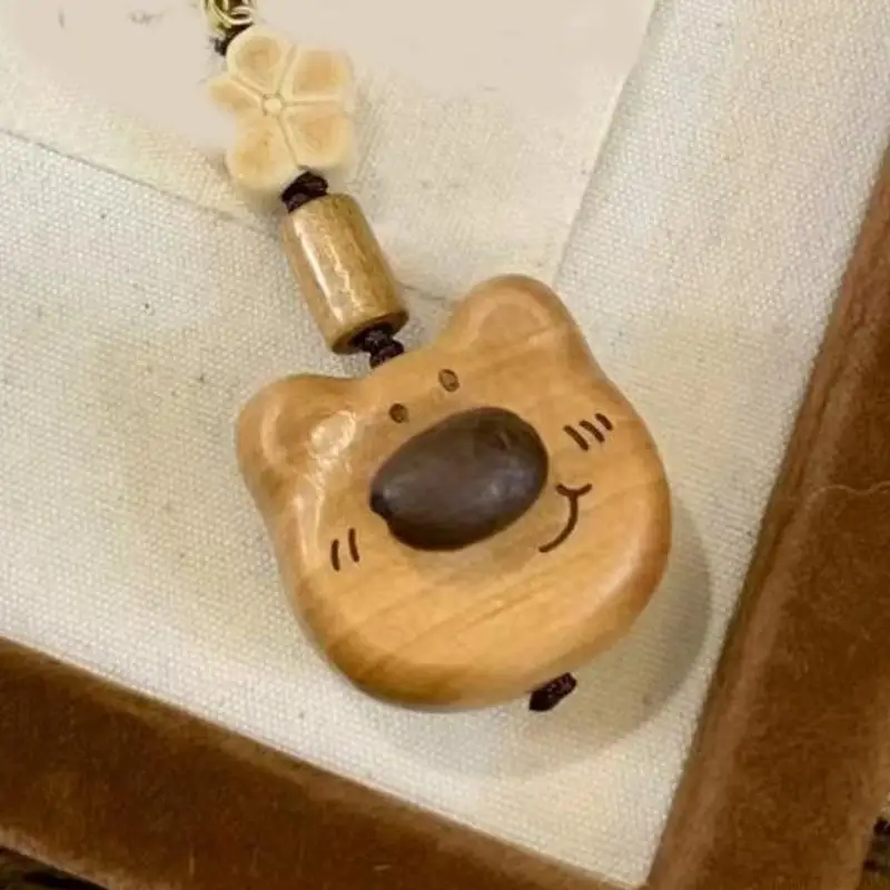 31BF Artistic Peach Strap Coffee Bean Accent Keychain For Teens Couples Student Natural Craftsmanship