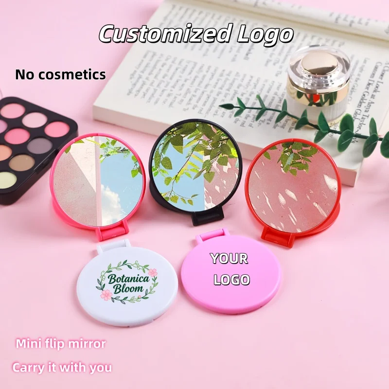 【Logo Custom】50Pcs Customized Multi Color Folding Mirror  Portable Mirror Single-sided Creative Mini Card Factory Wholesale