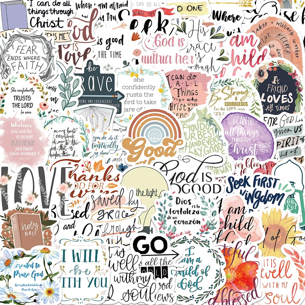 10/30/50pcs Jesus Bible Cartoon Stickers Bible Verse Faith Decal Waterproof DIY Stationery Luggage Phone Decoration Sticker Pack