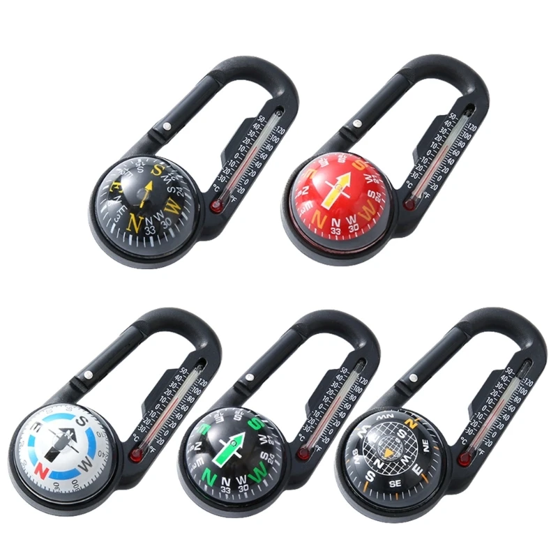 Portable Multifunctional Carabiner Keychain Thermometers Compasses Camping Tool