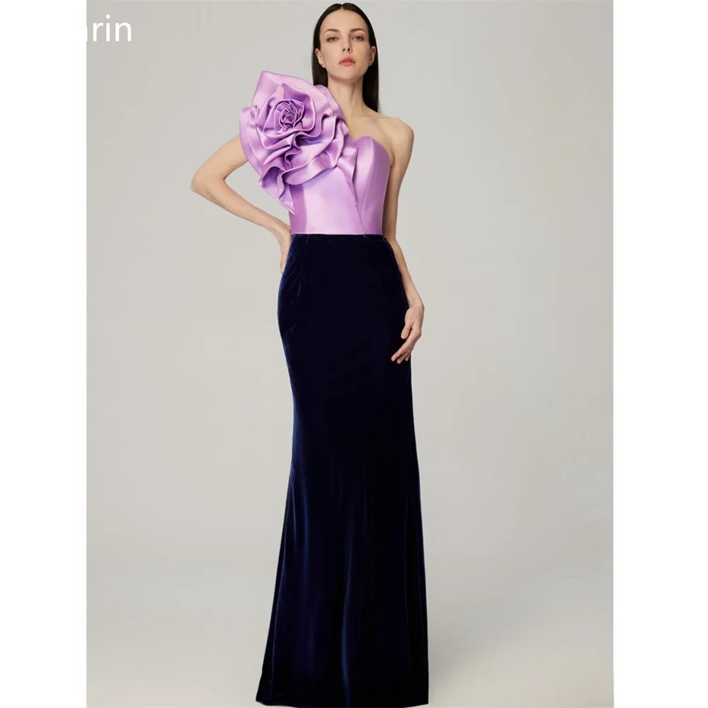 

Customized Evening Dress Prom Gown Formal Party Occasion YPMWZX One Shoulder Mermaid Floor Length Skirts Sleeveless 3D Flower Be