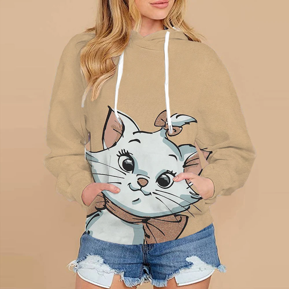 New Women\'s Hoodie Sweater Dress Disney Marie Cat Print Hooded Long Sleeve Dress Fashion Street Style Winter Clothing