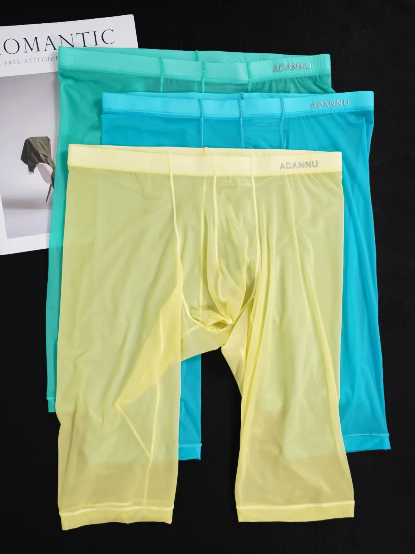3 pares de pantalones cortos de malla ultra fina y transpirable de seda helada para hombre, diseño ajustado, alta elasticidad, calzoncillos de cinco puntos.