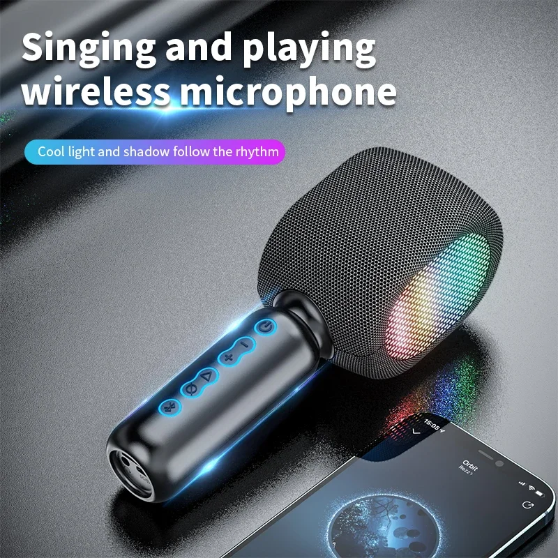 Bezprzewodowy mikrofon do karaoke z oświetleniem LED Magic Tone na imprezę domową Przenośny mikrofon Głośnik Bluetooth Ręczny głośnik TWS