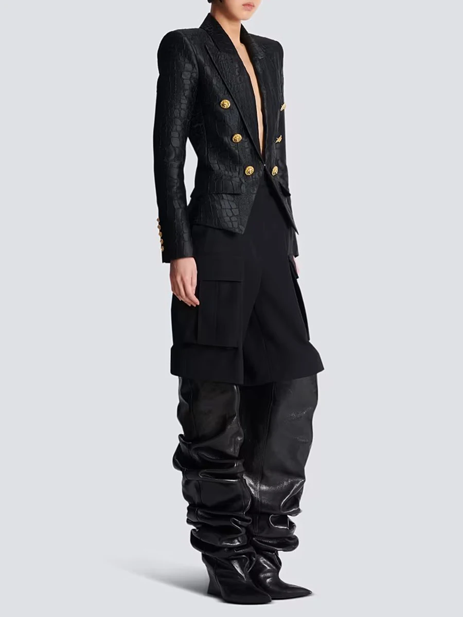 TWOTWINSTYLE Fashion Spliced Striped Temperament Blazers for Women Lapel Ong Sleeves Patchwork Double Breasted Blazer Female New