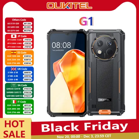 Oukitel G1 smartphone robuste 6.52 ''HD + 10600 mAh 24(6 +18) GB + 256 GB Android14 48MP caméra téléphone portable