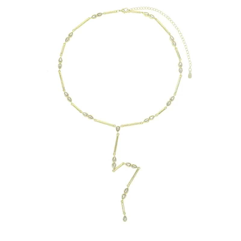Geometric Bar Tear Drop Cubic Zirconia CZ Link Chain Long Y Lariat Sexy Women Fashion Necklace 2026 New Arrived