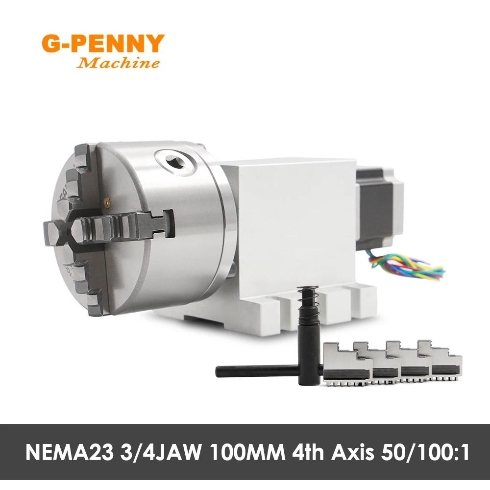 G-PENNY NEMA23 3/4Jaw 4th Axis 100mm Tailstoc CNC dividing head/Rotation/A axis kit for CNC Machine