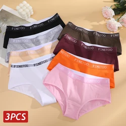 Finetoo 3pcs/set Women Cotton Panties Letter Elastic Waist Underwear Sexy Low Rise Briefs Female Solid Color Breathable Lignerie