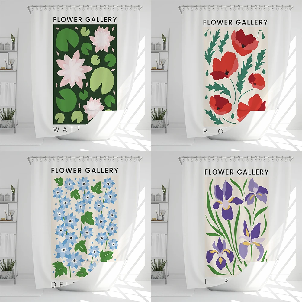 

Floral Shower Curtain Watercolour Art Flowers Waterproof Shower Curtain with Hooks, Shower Curtains for Bathroom Decoration