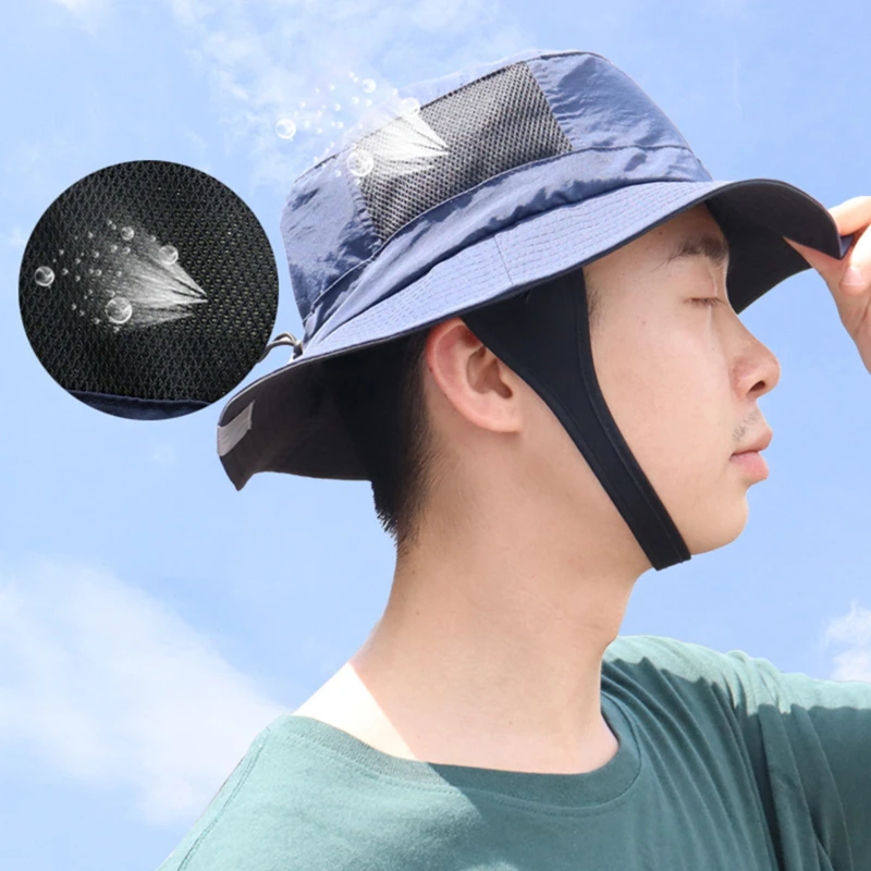 

Beach Surf Cap Mesh Breathable Sun Hat UPF50+ Summer Outdoor Fishing Belt Chin Adjustable Bucket Hat Water Sport Unisex