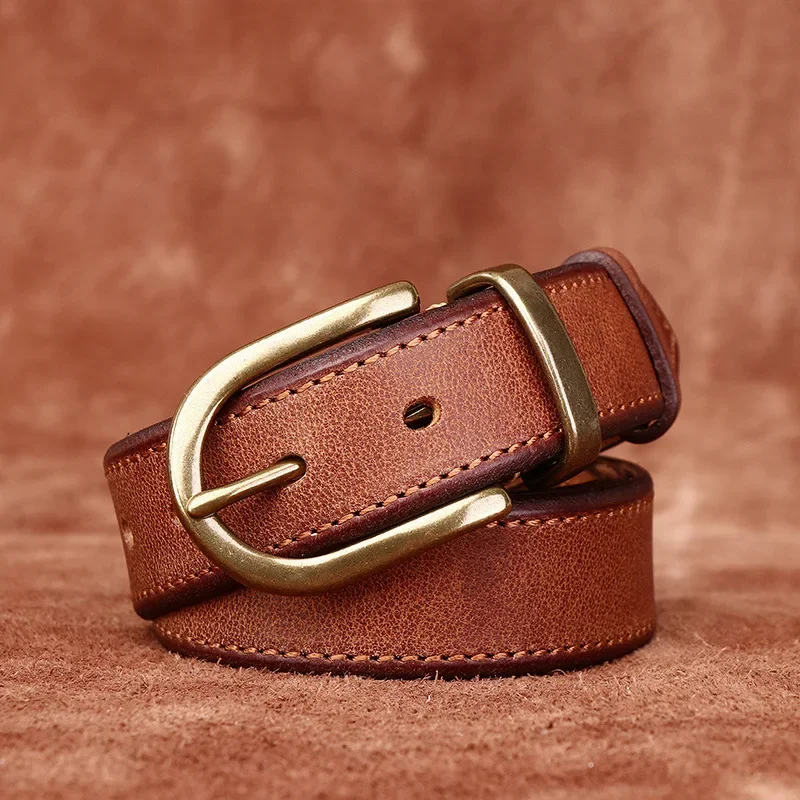 3.3CM Men High Quality Genuine Leather Belt Luxury Copper Buckle Belts Thickening Pure Cowskin Vintage Strap Male Jeans for Man