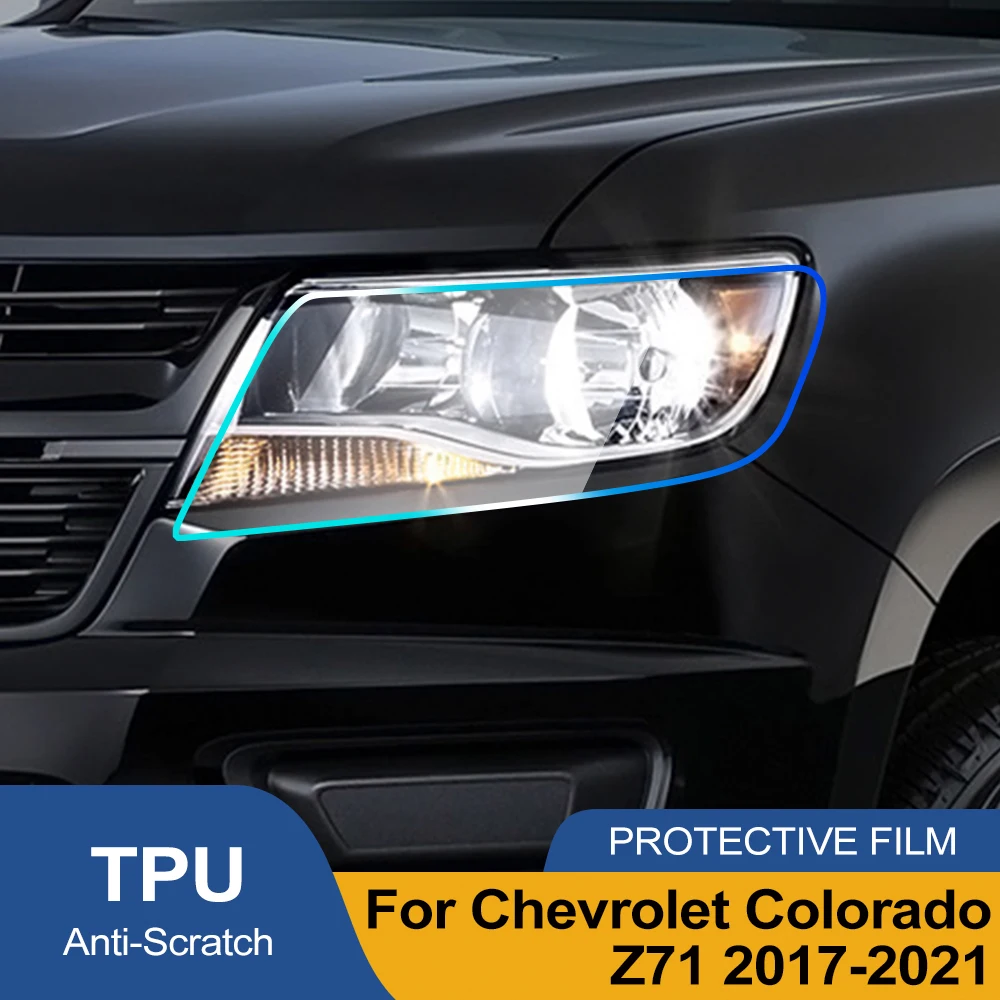 For Chevrolet Colorado Z71 2017-2021 Smoke Black High Gloss Pre-Cut TPU Headlight Protective Film PPF Anti-Scratch Vinyl Wrap