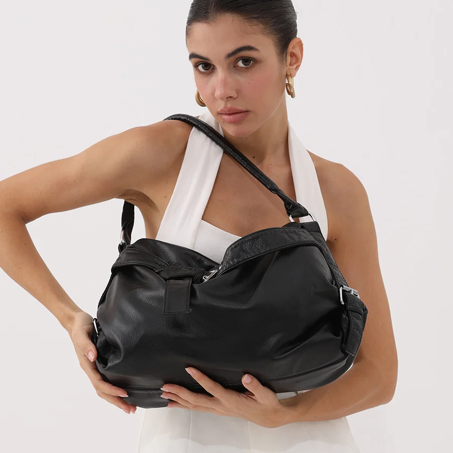 

Retro Large Capacity Soft PU Tote Bag European and American Hot Girl Shoulder Bag Women's Commuter Crossbody Bag Versatile Model