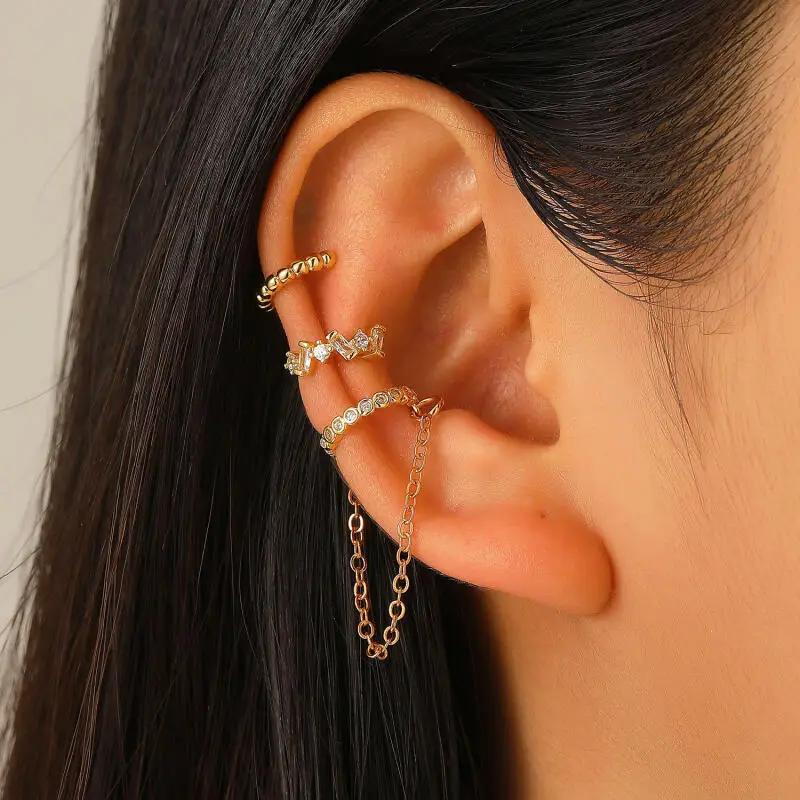 3-teiliges süßes Ketten-Ohrclip-Set, nicht perforiert, für Party, Urlaub, Alltag, Schmuck, Bankett, Geschenke