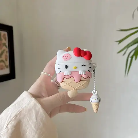 For Airpods 4 Case 2024,Hello Kitty Ice Cream Silicone Earphone Cover For Airpod 4 Case With Keychain For Airpods Pro 2 Case