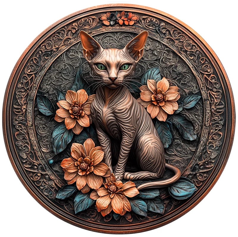 Customized Devon Cat Pet Ornaments - Ultra High Definition Circular Aluminum Decorative Paintings for Souvenir Tombstones