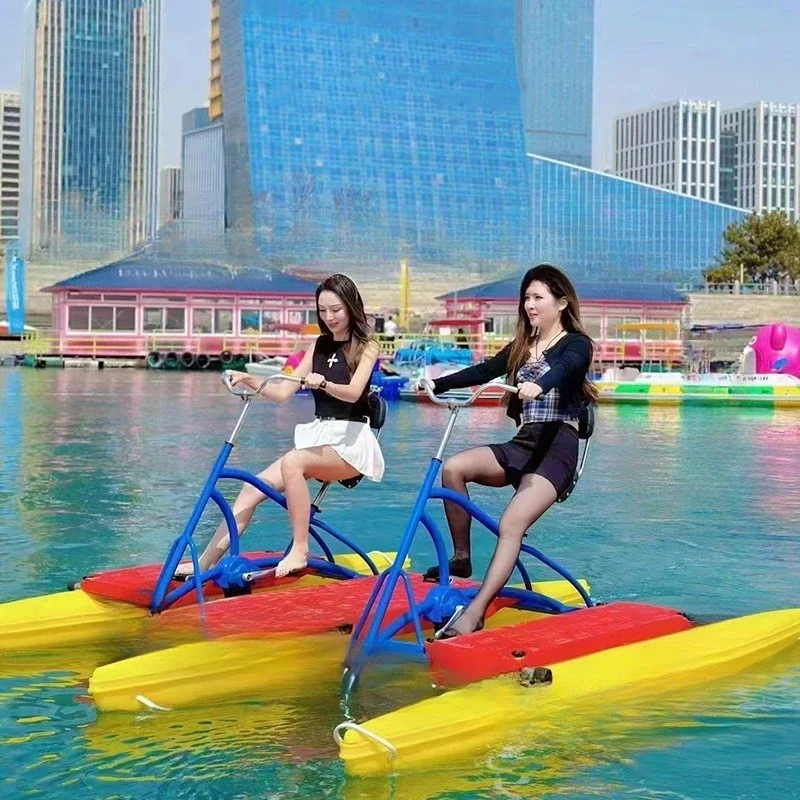 Scenic park water double pedal sightseeing boat, two couples parent-child tour lake water bicycle