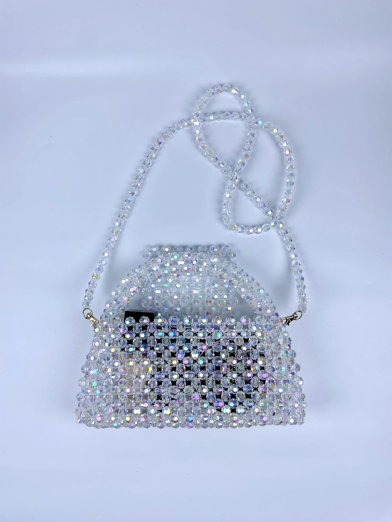 New French Casual Celebrity Elegant and High Quality Beaded Knitted Pillow Type Handheld Crossbody Dual Purpose Acrylic Bag