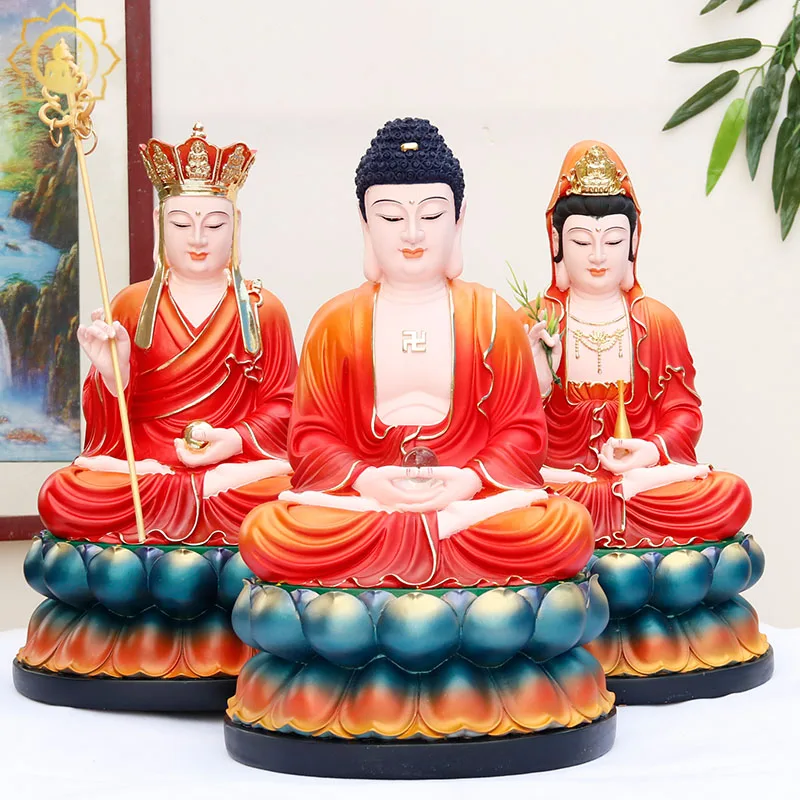 A set 3PCS Wholesale Buddhism figure  SUO PO SANSHENG Guan yin Sakyamuni DIZANG WANG PUSA Buddha statue HOME Alter