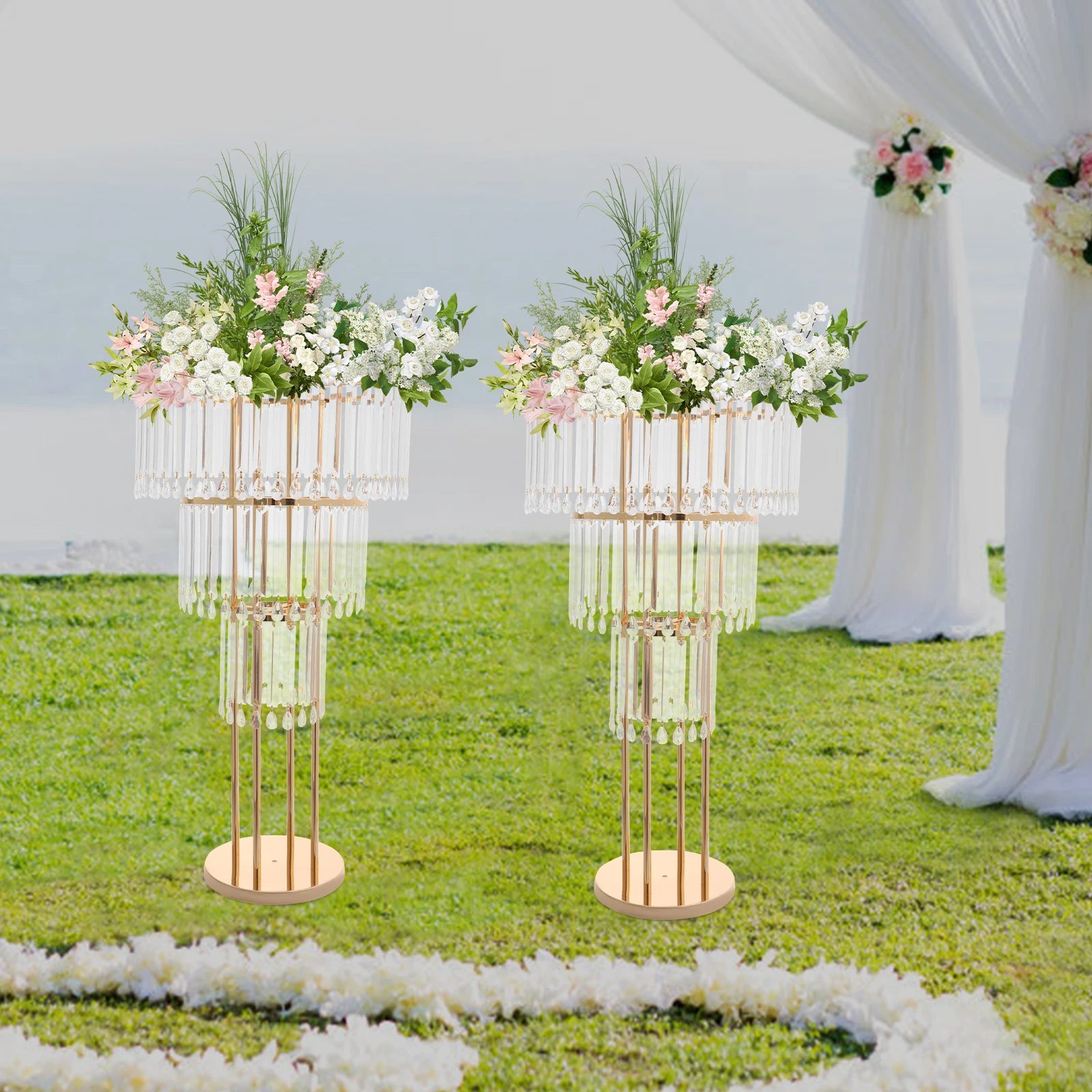 

2pcs Transparent Gold 72x30cm Three-layer Flower Ice Curtain Crystal Wedding Decoration Wedding Banquet Ornaments