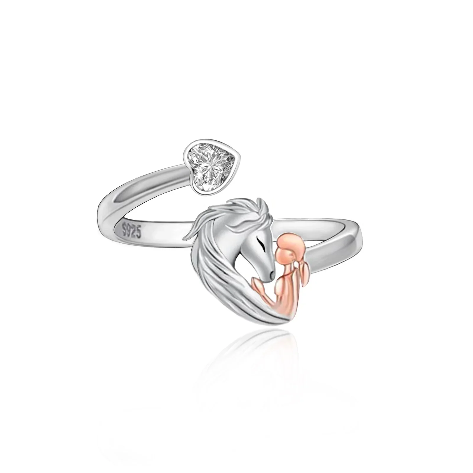 925 Sterling Silver Horse  Hug Best Friends Forever Adjust Open Stackable Finger Rings For Women Teens Friendship Wedding