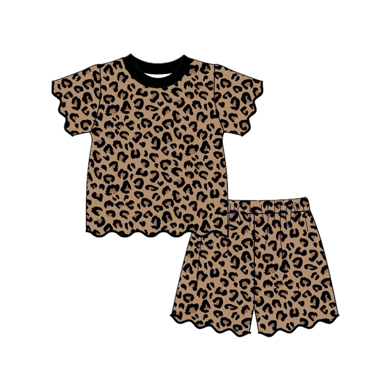 

Custom Children Strawberry Outfit Leopard Flower Toddler Girl Shorts Set Summer Back To School Kids Clothing